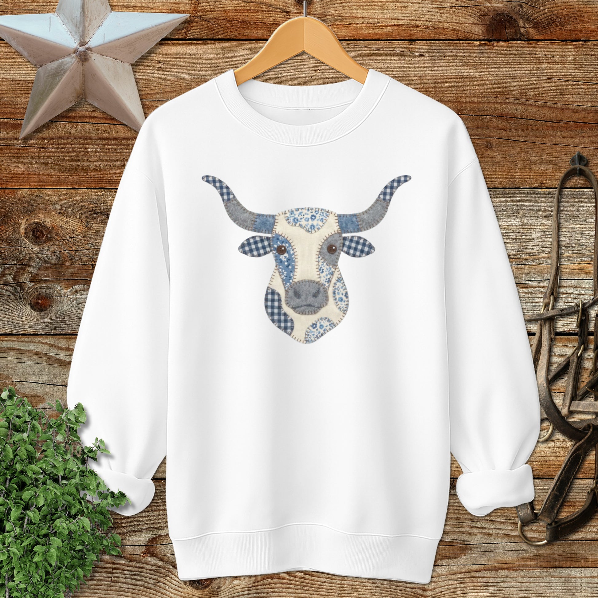 Faux Patchwork Longhorn Sweatshirt