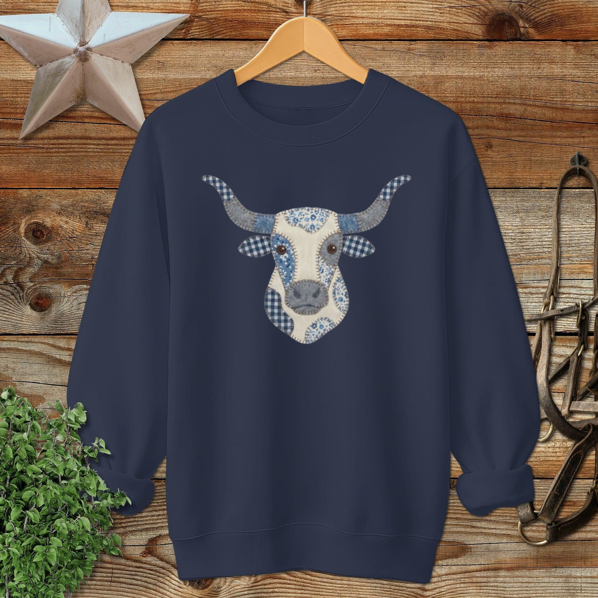 Faux Patchwork Longhorn Sweatshirt