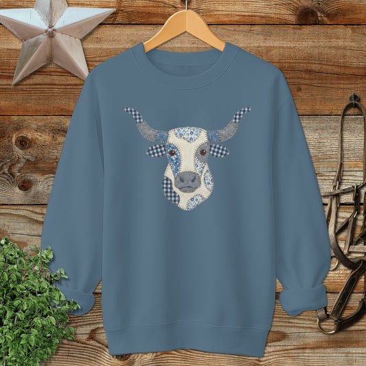 Faux Patchwork Longhorn Sweatshirt