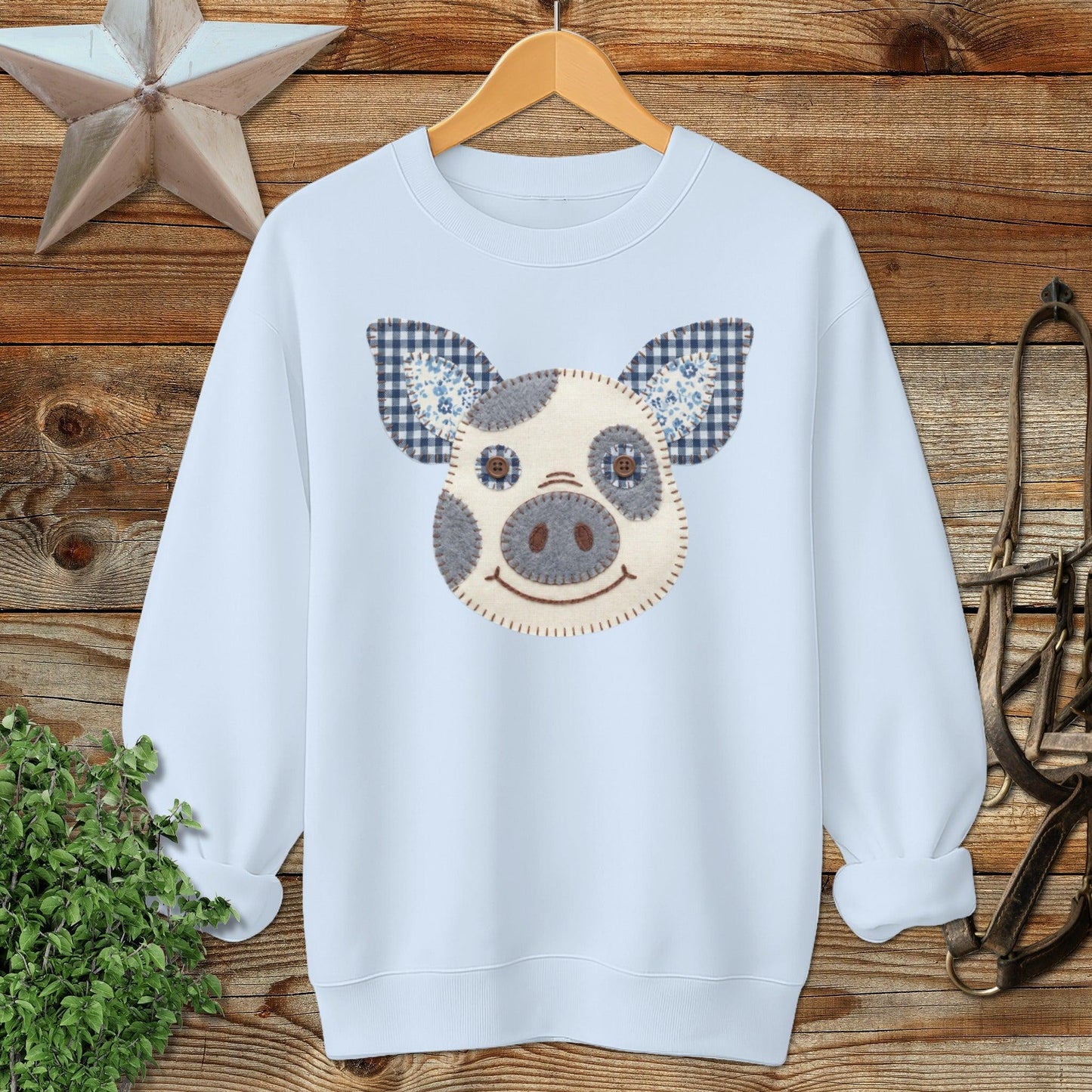 Faux Patchwork Pig Sweatshirt