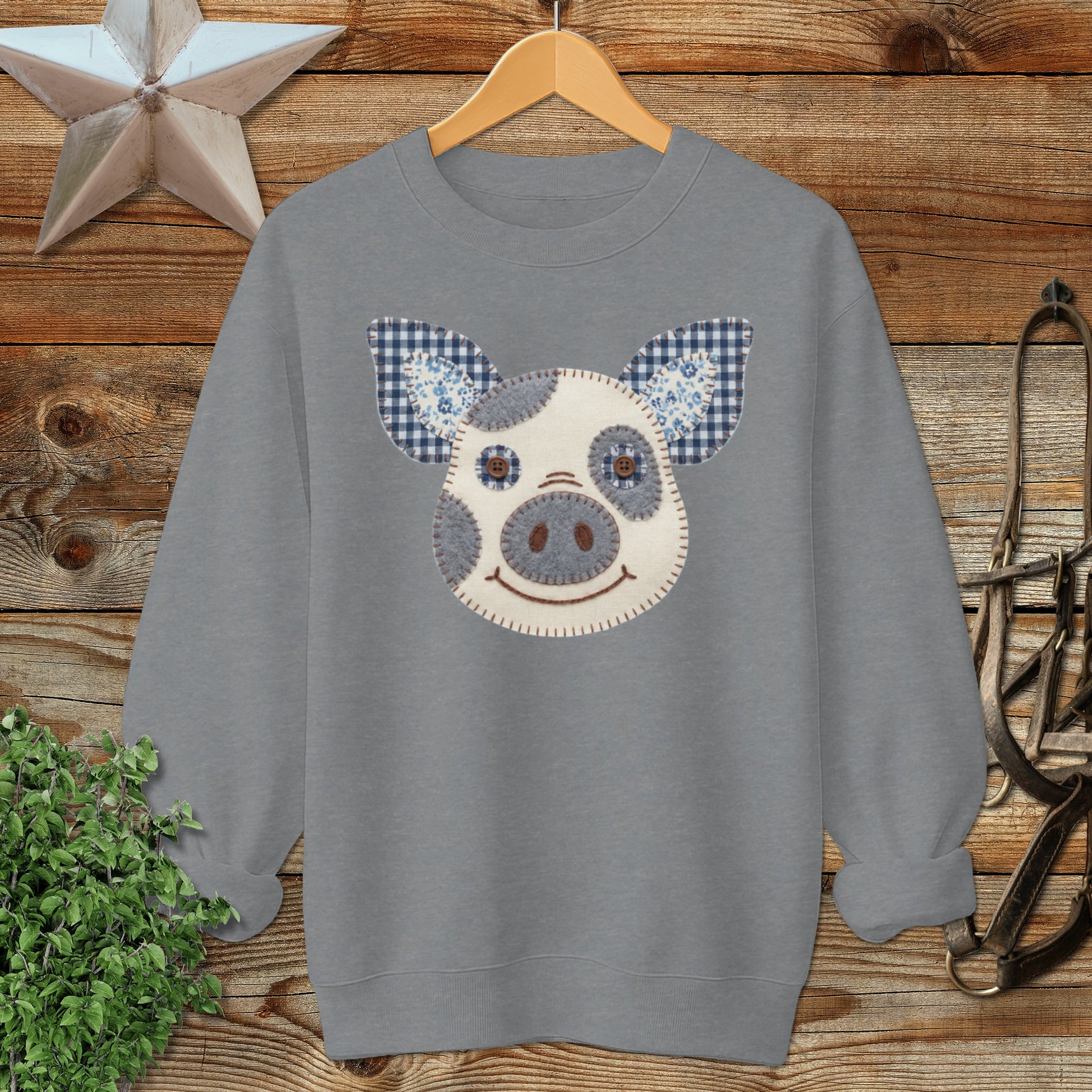 Faux Patchwork Pig Sweatshirt