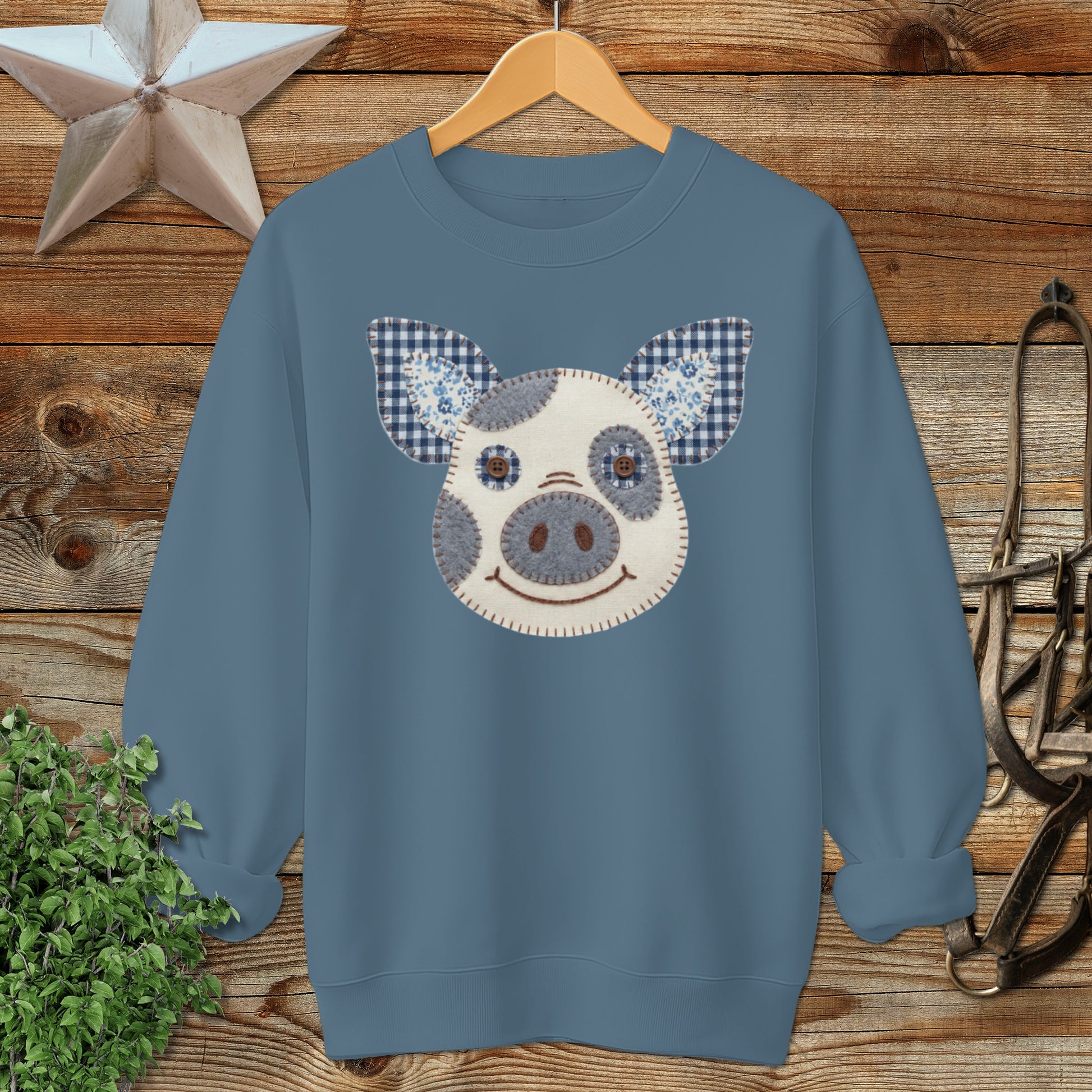 Faux Patchwork Pig Sweatshirt