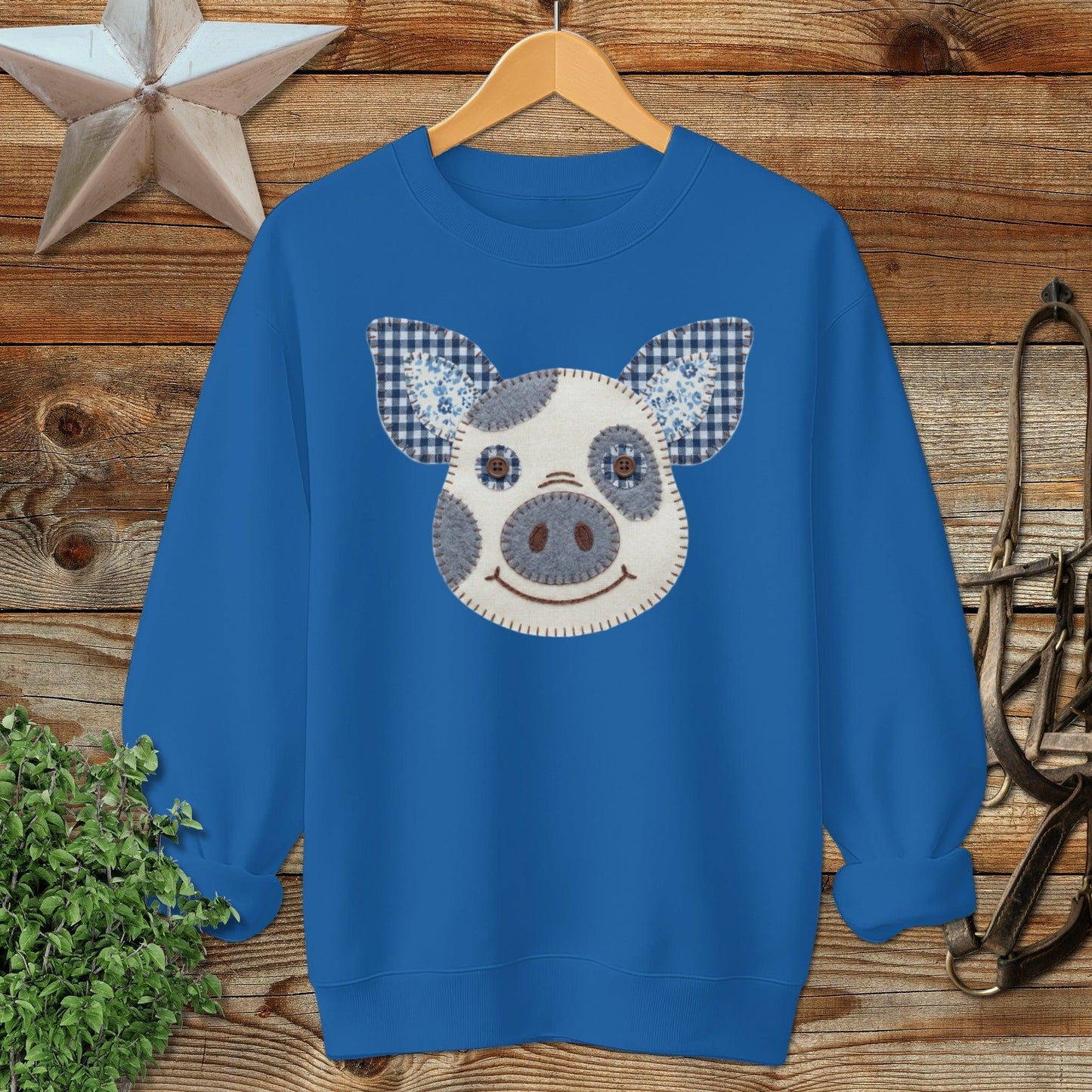 Faux Patchwork Pig Sweatshirt