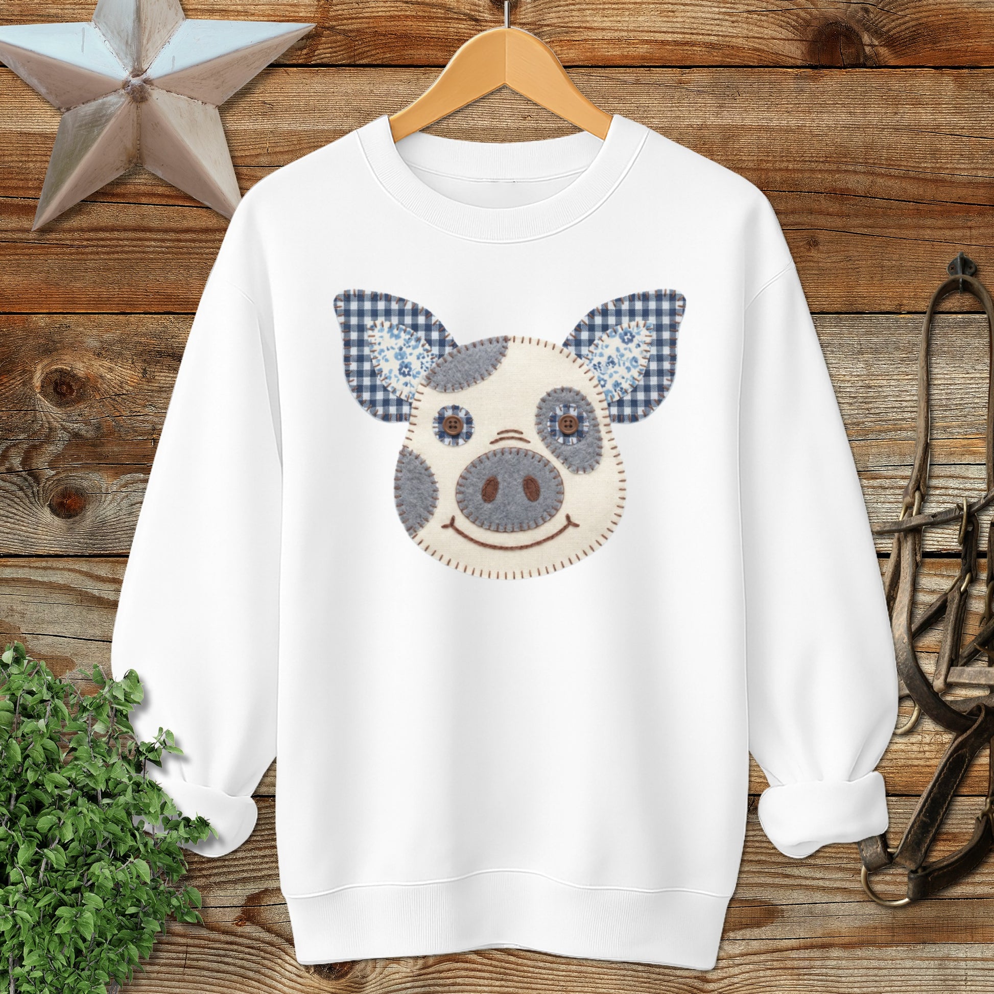 Faux Patchwork Pig Sweatshirt