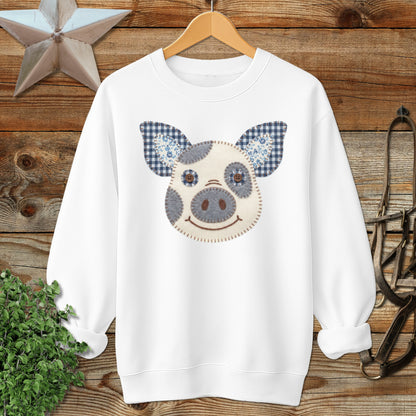 Faux Patchwork Pig Sweatshirt