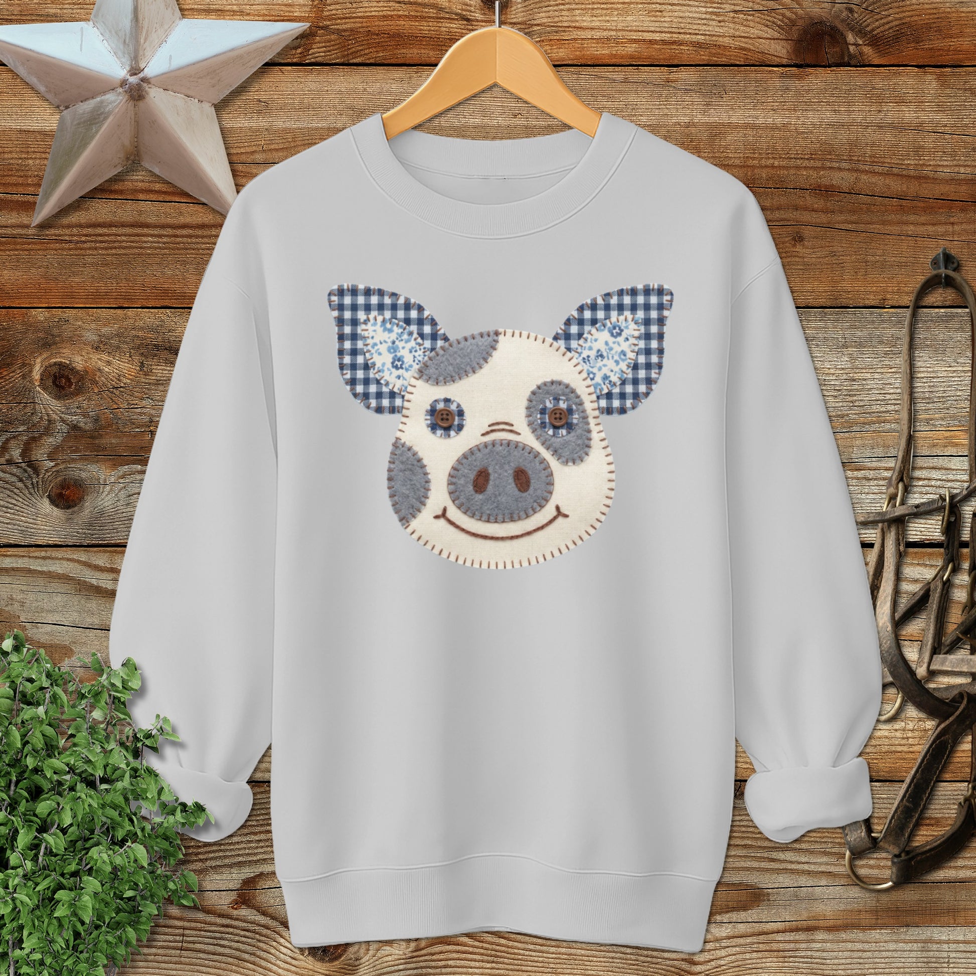 Faux Patchwork Pig Sweatshirt