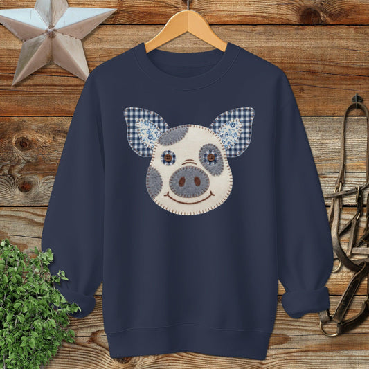 Faux Patchwork Pig Sweatshirt