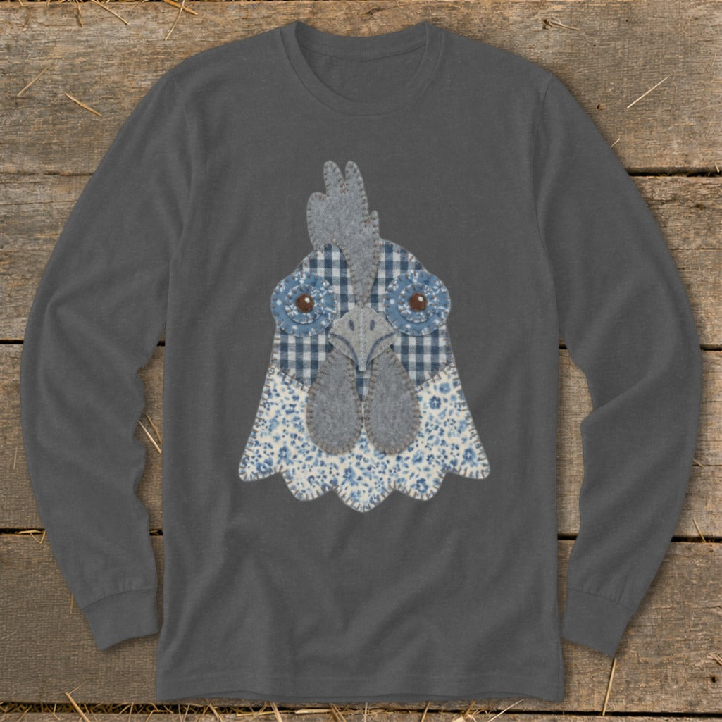 Faux Patchwork Rooster Long Sleeve Tee