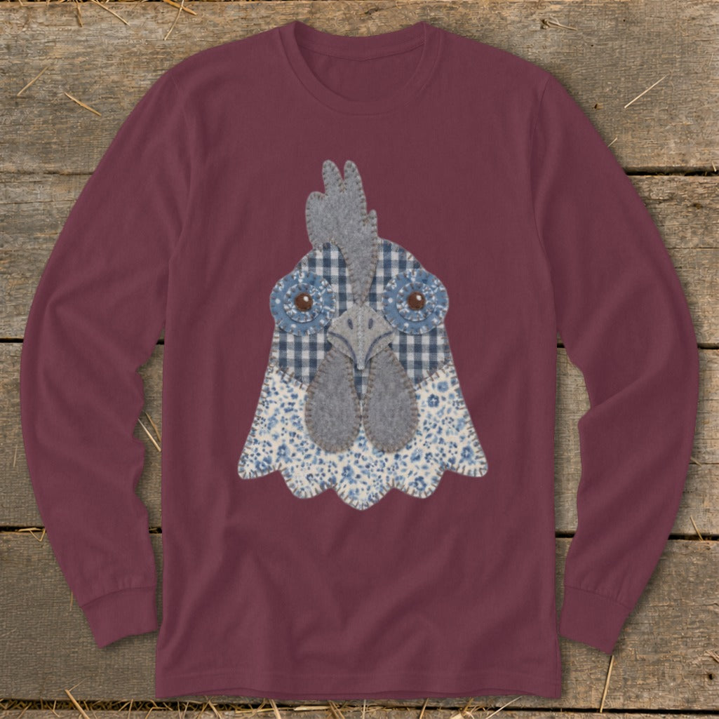 Faux Patchwork Rooster Long Sleeve Tee