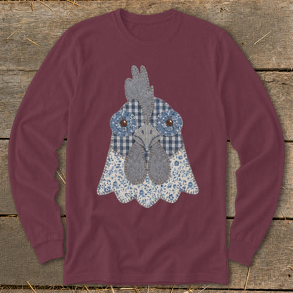 Faux Patchwork Rooster Long Sleeve Tee