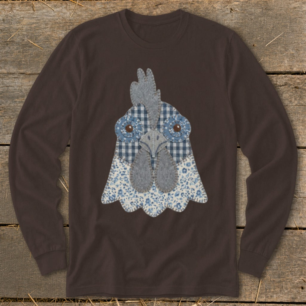 Faux Patchwork Rooster Long Sleeve Tee