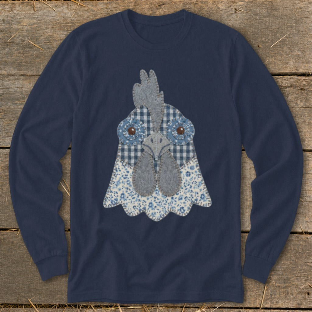 Faux Patchwork Rooster Long Sleeve Tee