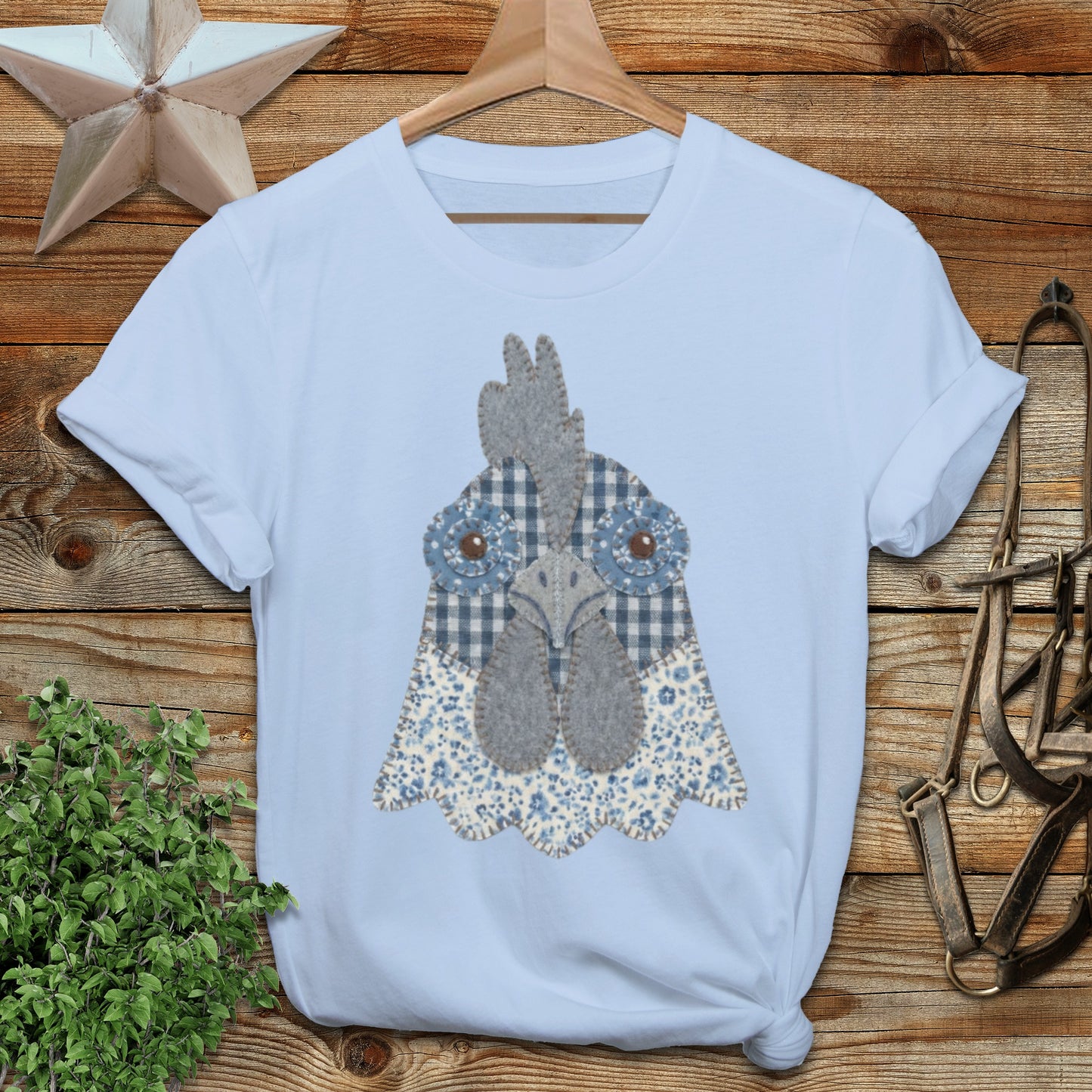 Faux Patchwork Rooster Softstyle Tee