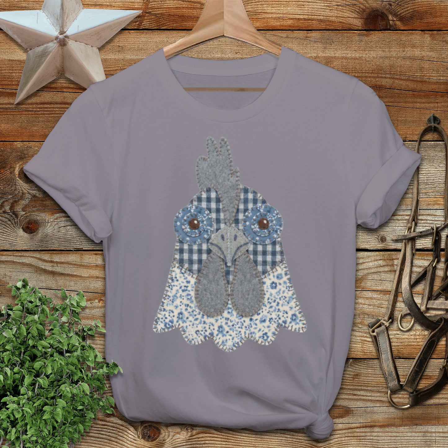 Faux Patchwork Rooster Softstyle Tee