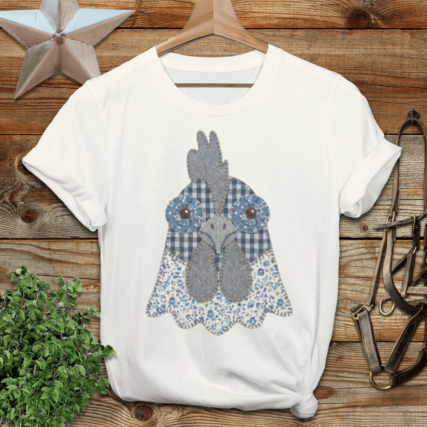 Faux Patchwork Rooster Softstyle Tee