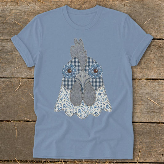 Faux Patchwork Rooster Softstyle Tee - Steel Blue