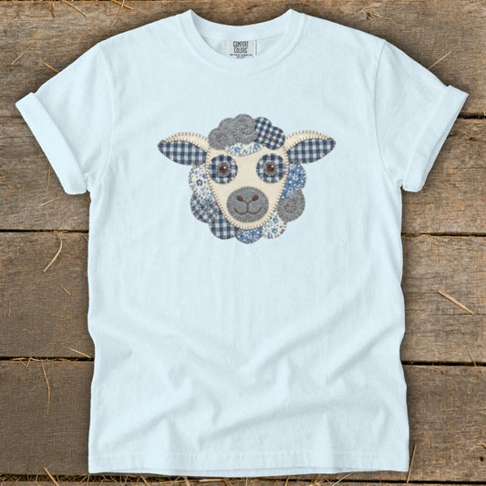 Faux Patchwork Sheep Signature Tee - Chambray