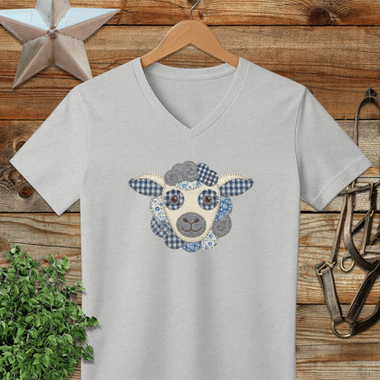 Faux Patchwork Sheep V-neck