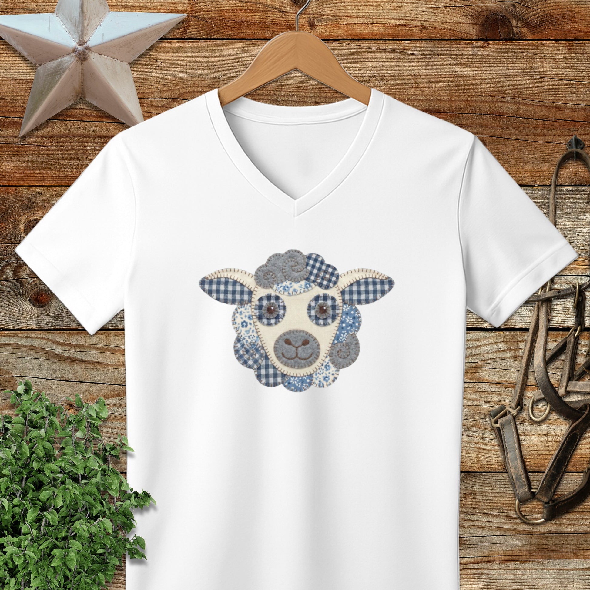 Faux Patchwork Sheep V-neck