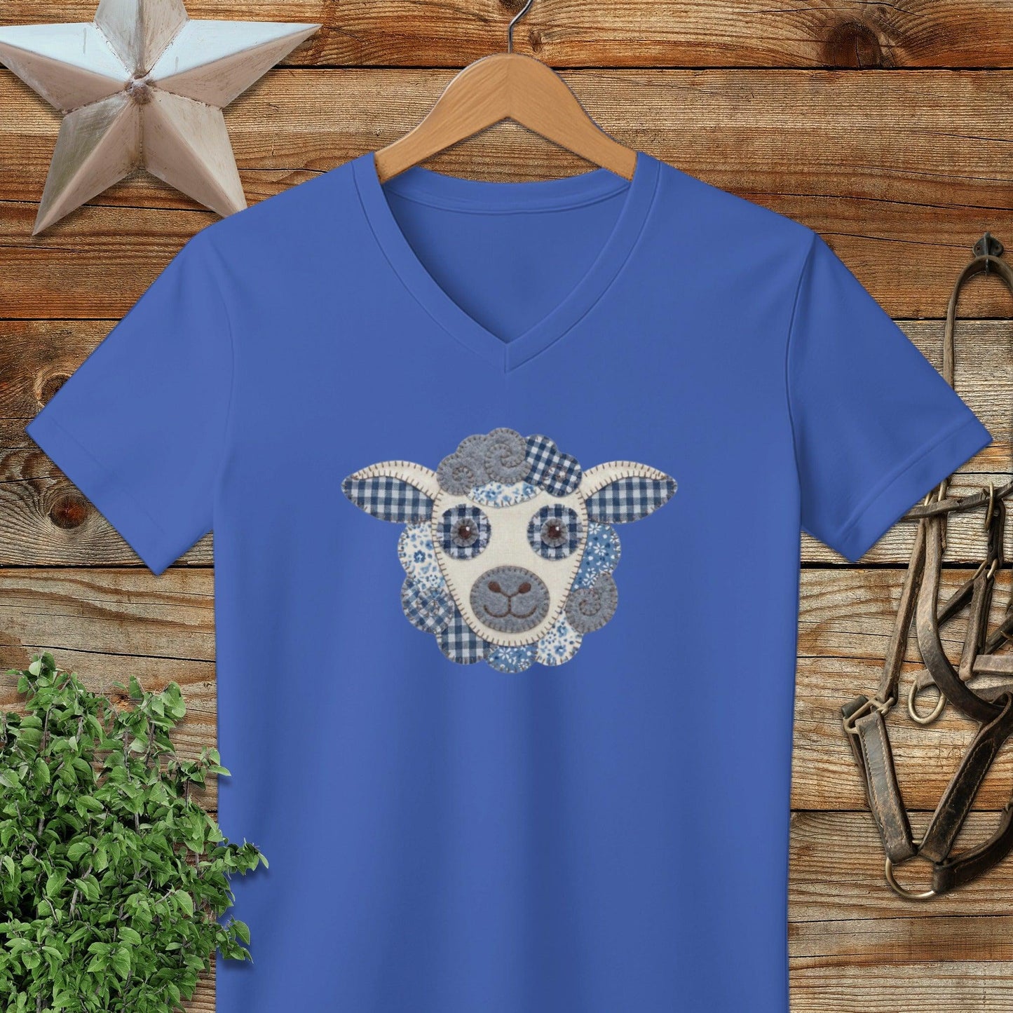 Faux Patchwork Sheep V-neck
