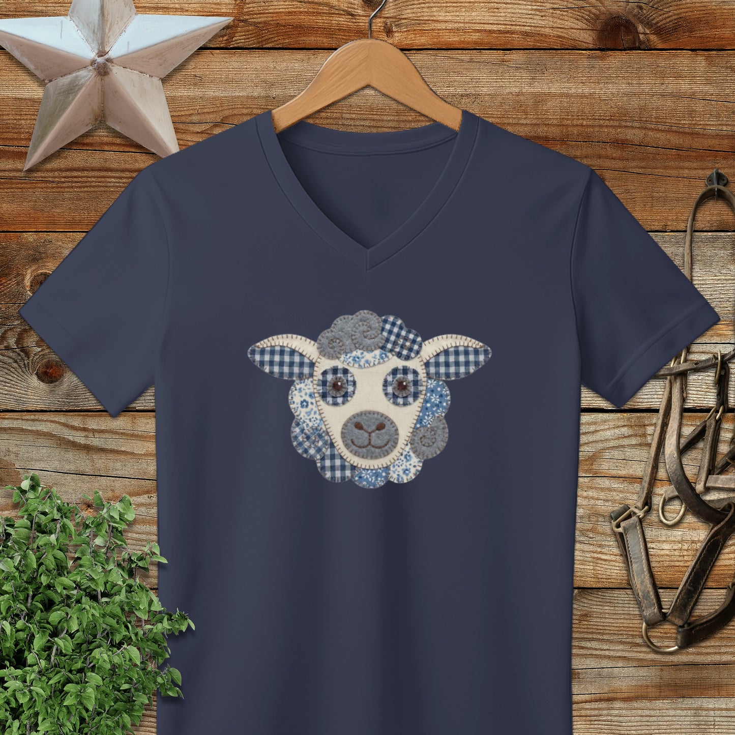 Faux Patchwork Sheep V-neck