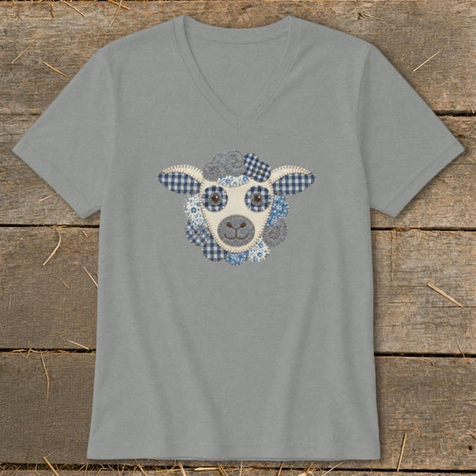 Faux Patchwork Sheep V-neck - Deep Heather