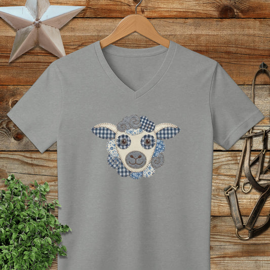 Faux Patchwork Sheep V-neck