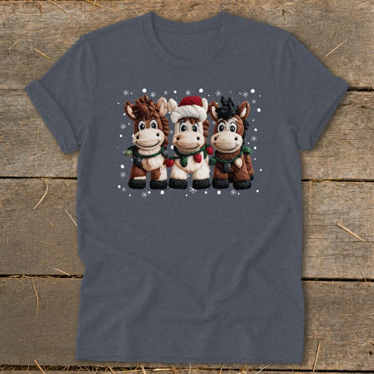 Faux Yarn Christmas Horse Softstyle Tee - Heather Navy