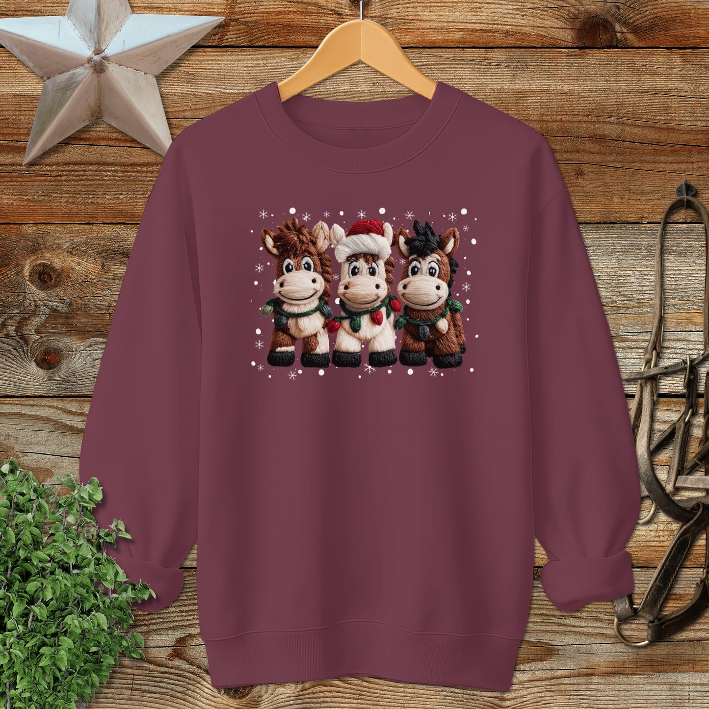 Faux Yarn Christmas Horse Sweatshirt