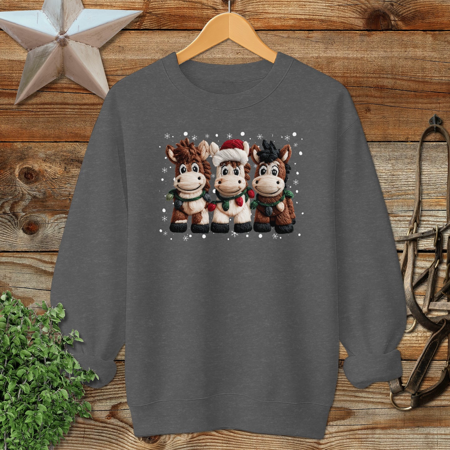 Faux Yarn Christmas Horse Sweatshirt
