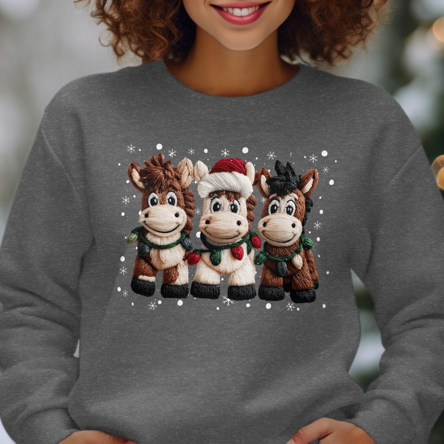 Faux Yarn Christmas Horse Sweatshirt