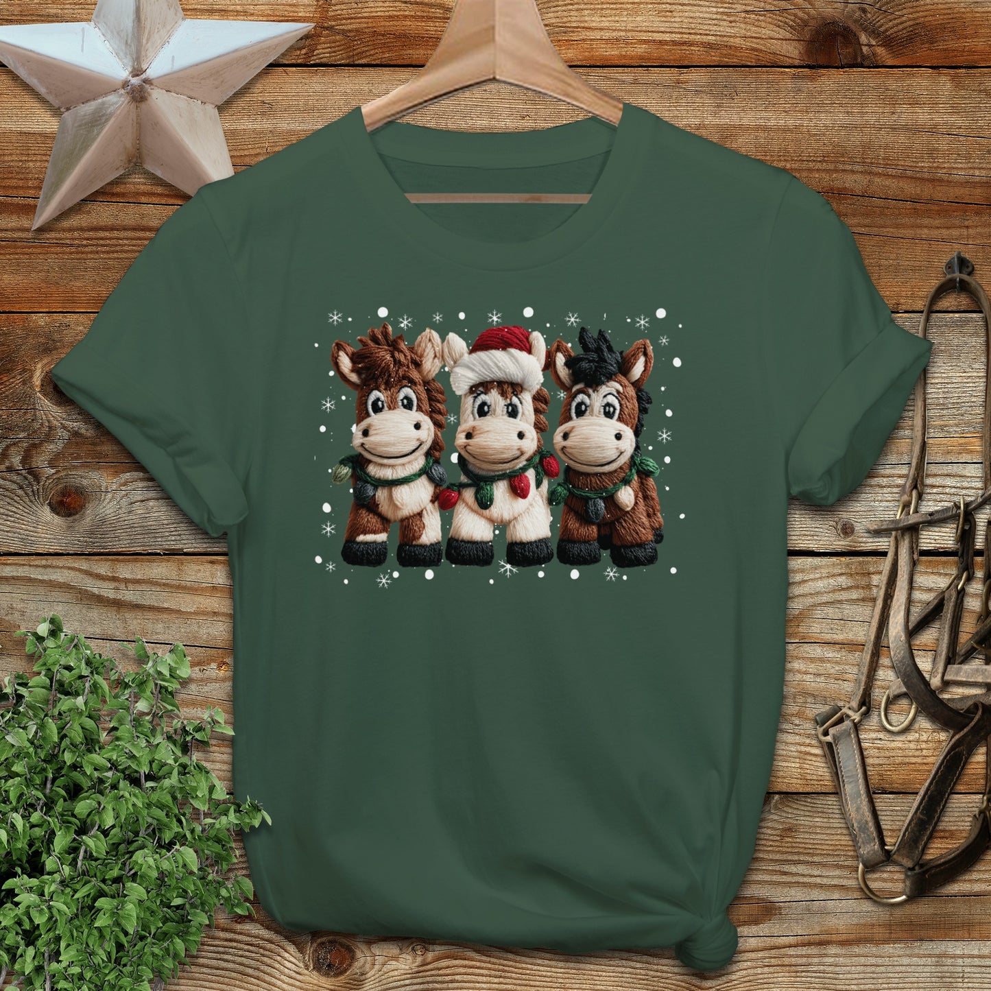 Faux Yarn Christmas Horse T-shirt