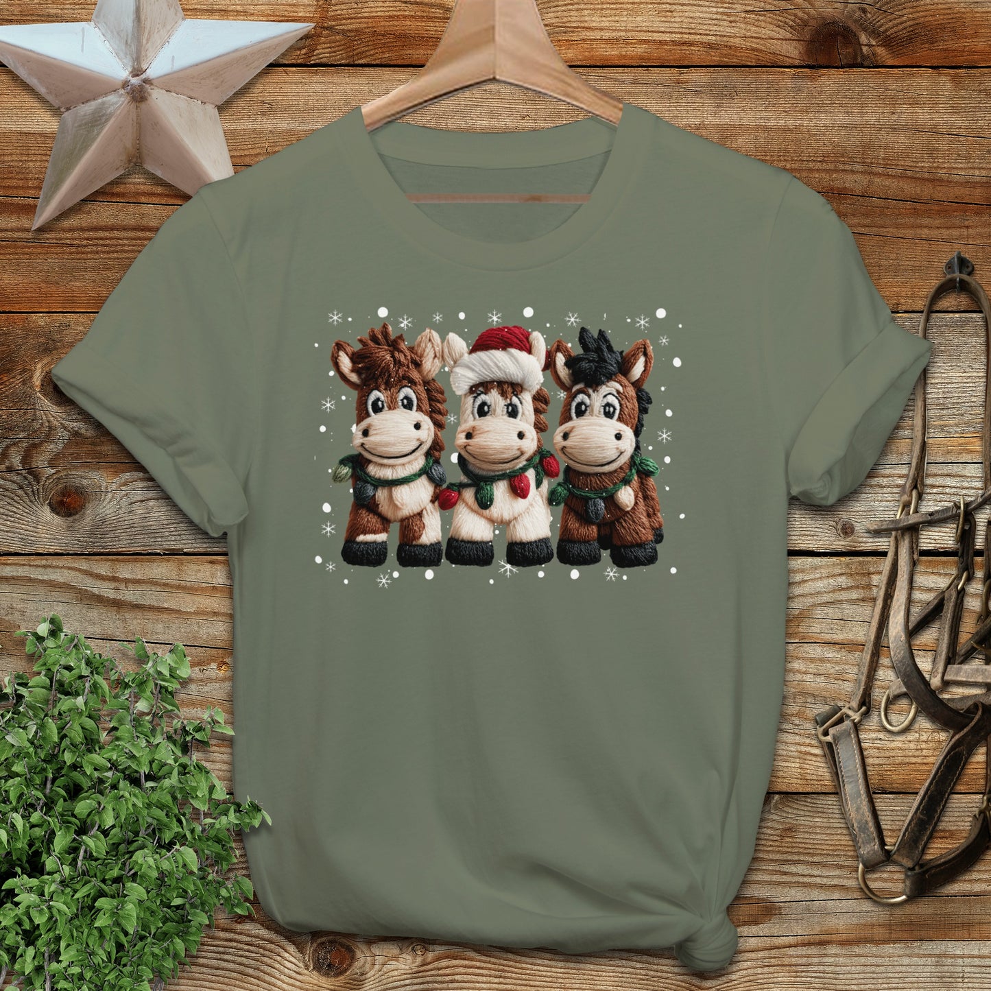 Faux Yarn Christmas Horse T-shirt