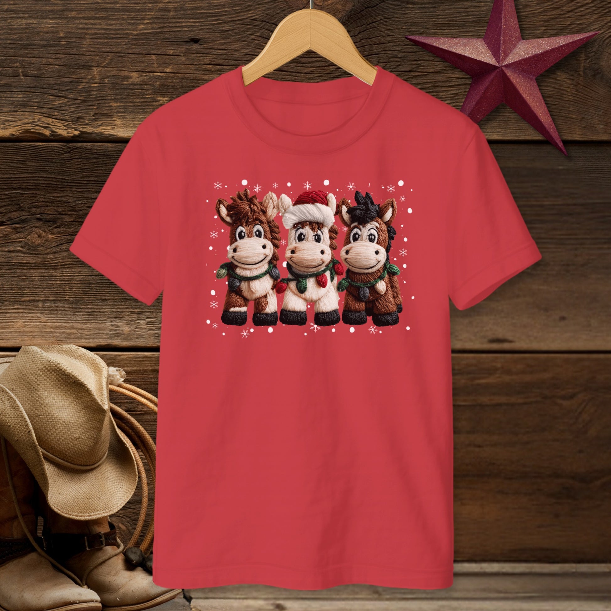 Faux Yarn Christmas Horse T-Shirt (Youth)