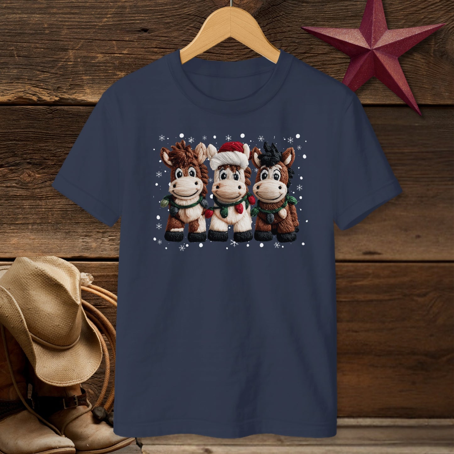 Faux Yarn Christmas Horse T-shirt (Youth)