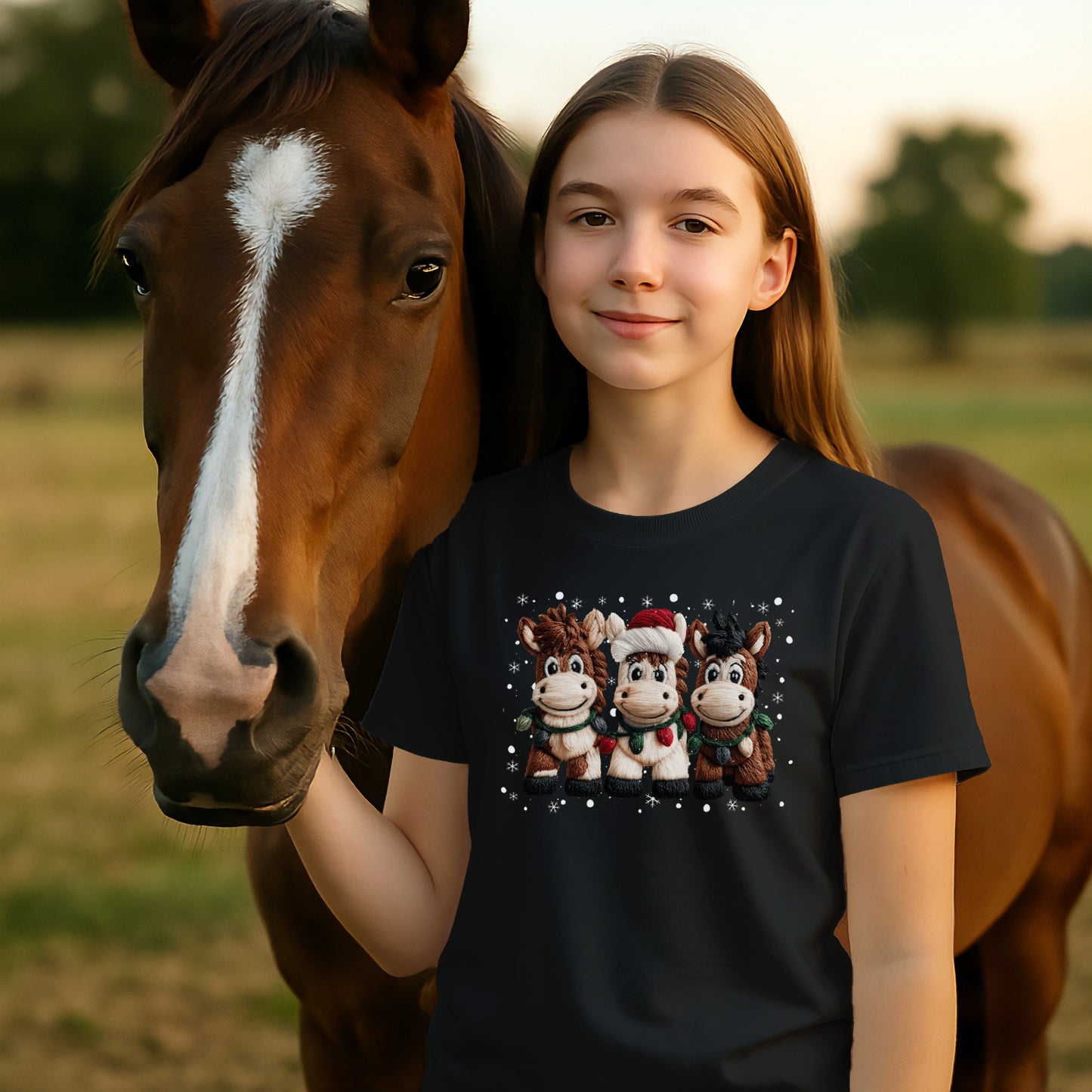 Faux Yarn Christmas Horse T-shirt (Youth)