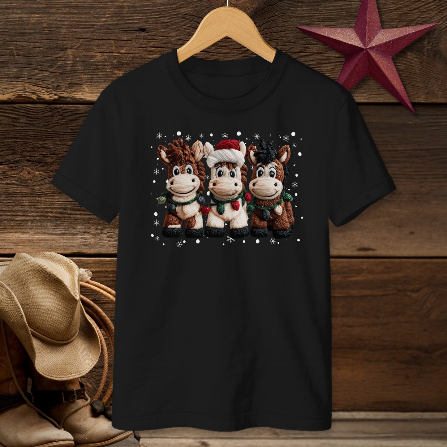 Faux Yarn Christmas Horse T-shirt (Youth)