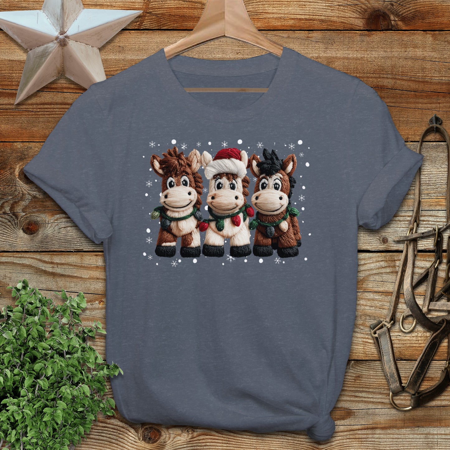 Faux Yarn Christmas Horse T-shirt
