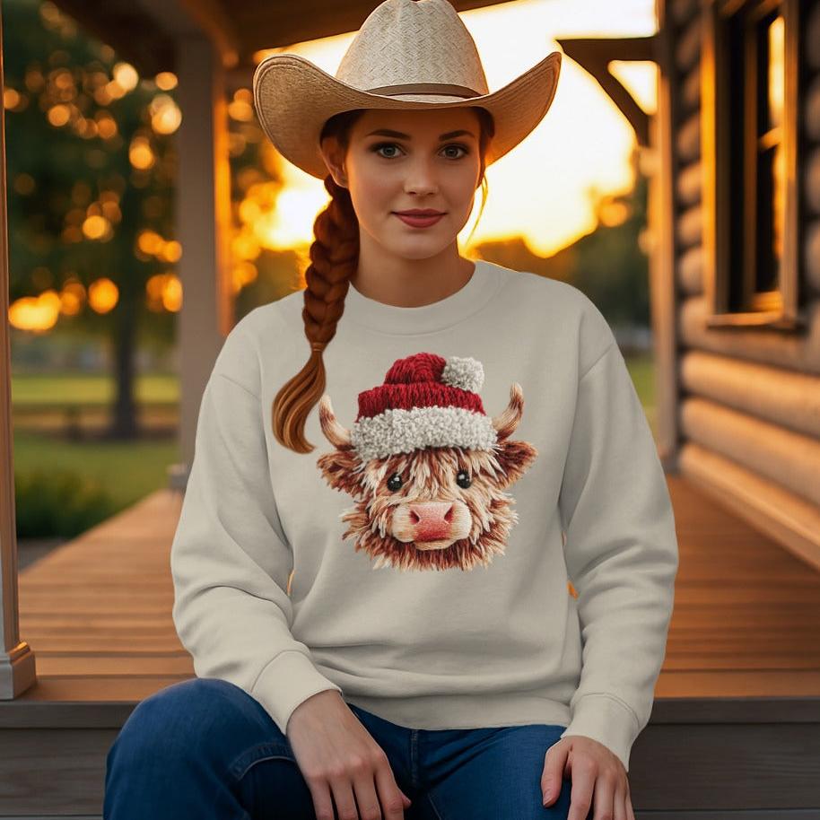 Faux Yarn Cow Sweatshirt