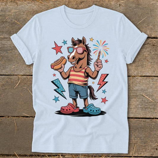 Festive 4th Horse Softstyle Tee - Light Blue
