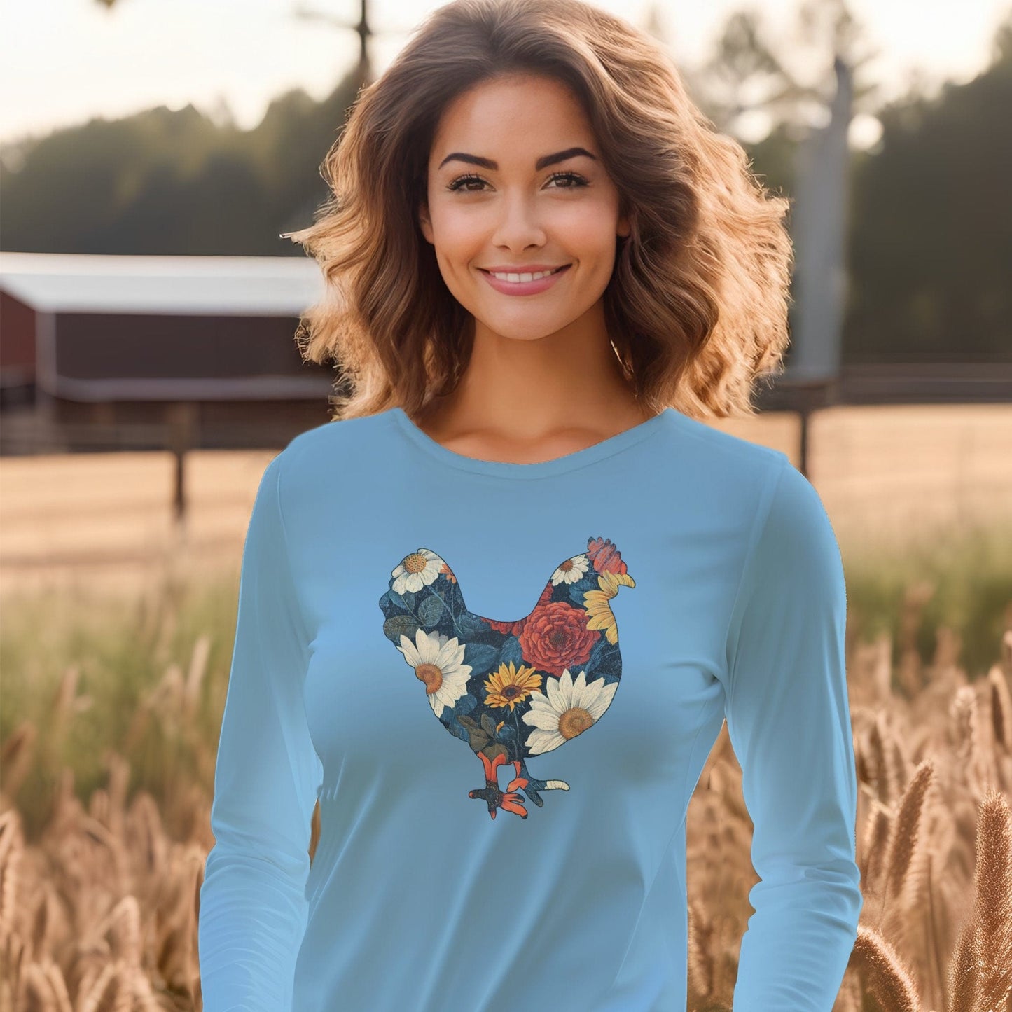 Floral Chicken Long Sleeve Tee
