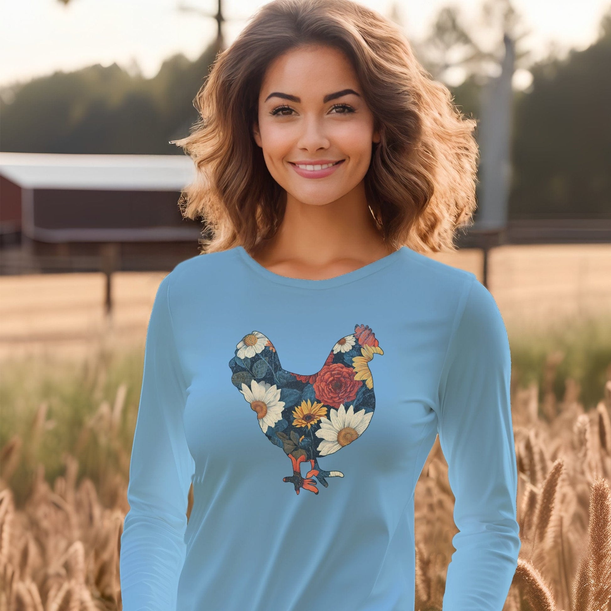 Floral Chicken Long Sleeve Tee