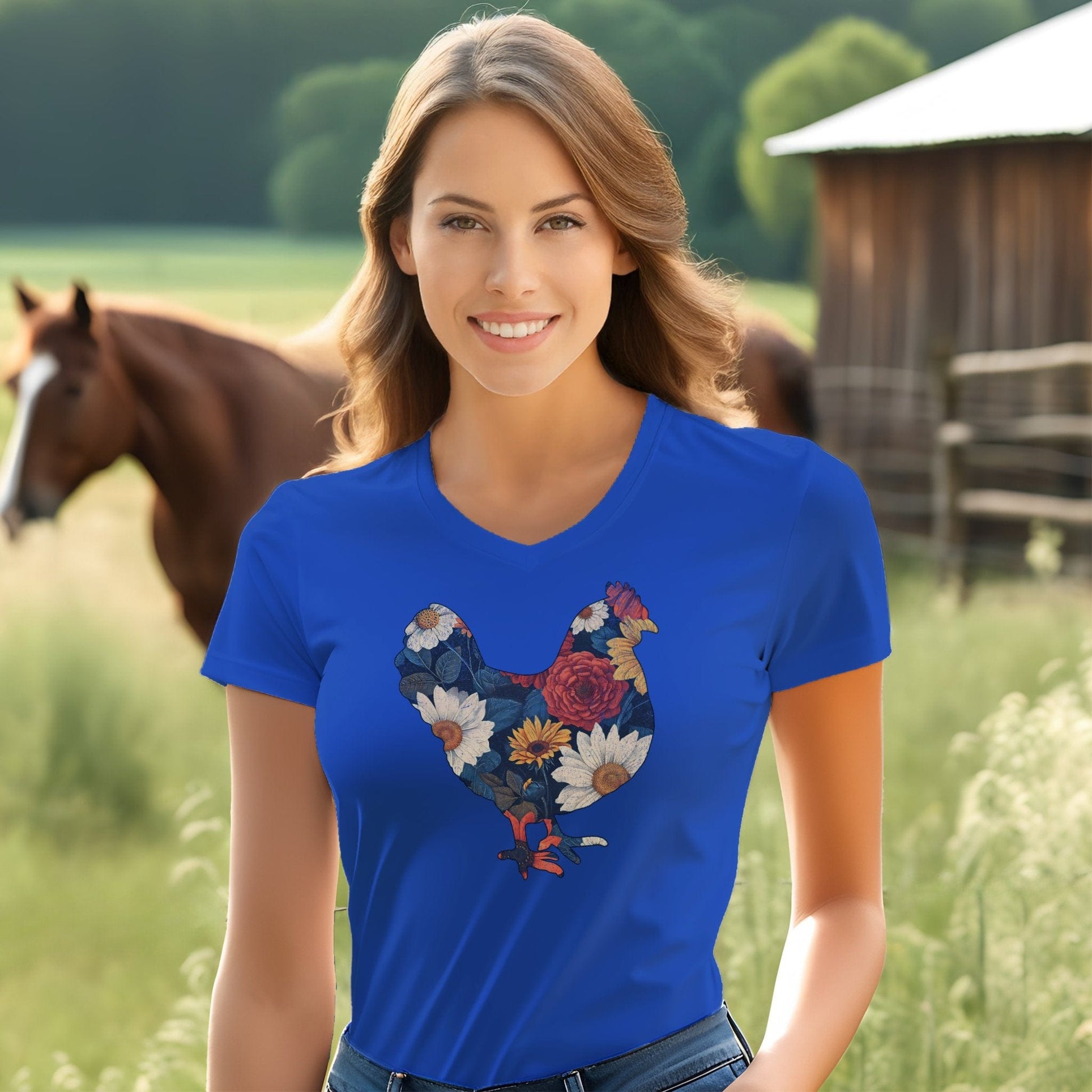 Floral Chicken V-neck