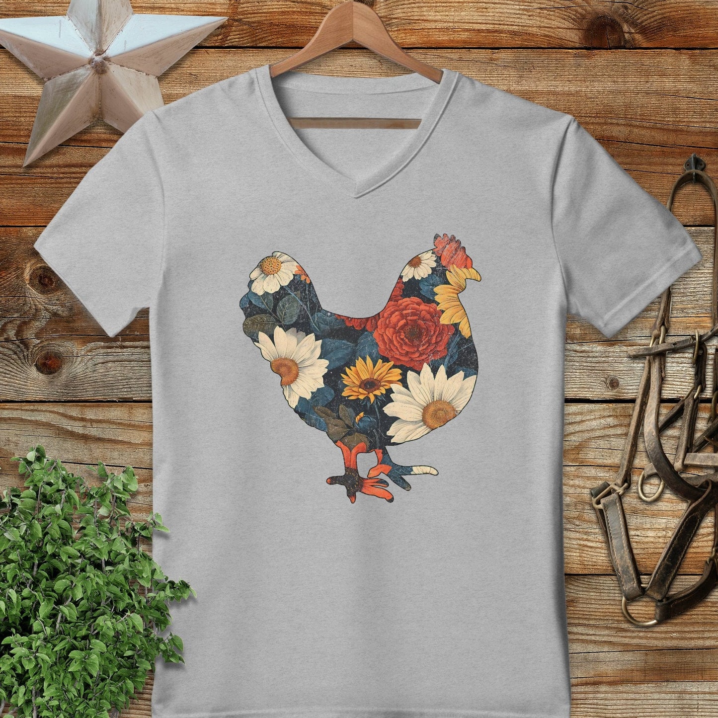 Floral Chicken V-neck