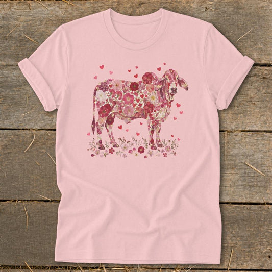 Flowers  Hearts - Brahman Cow Softstyle Tee - Pink