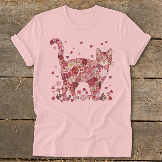 Flowers  Hearts - Cat Softstyle Tee - Pink