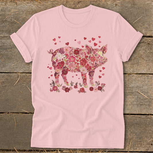 Flowers  Hearts - Pig Softstyle Tee - Pink