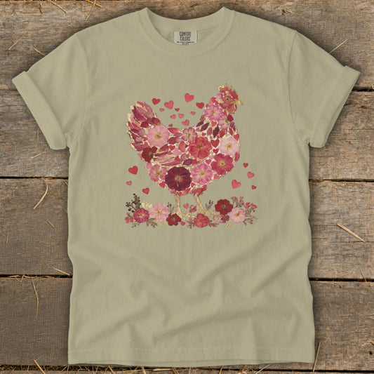 Flowers  Hearts Chicken Signature Tee - Khaki