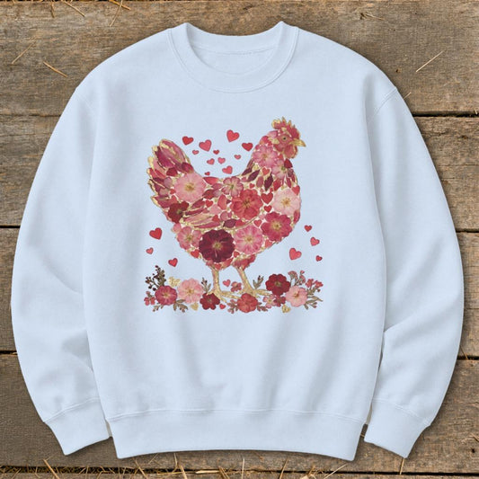 Flowers  Hearts Chicken Sweatshirt - Light Blue