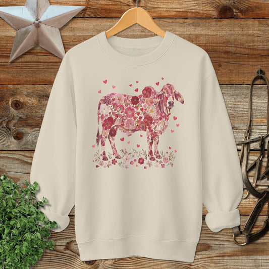 Flowers & Hearts - Brahman Cow Sweatshirt